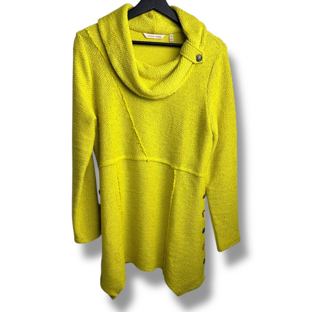 Soft Surroundings Chartreuse Yellow‎ Cowl Neck Tunic Sweater Womens Medium